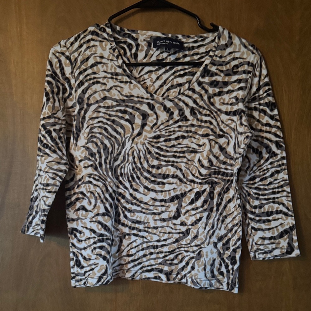 Jones New York Women's Animal Print Blouse - Brown and Black